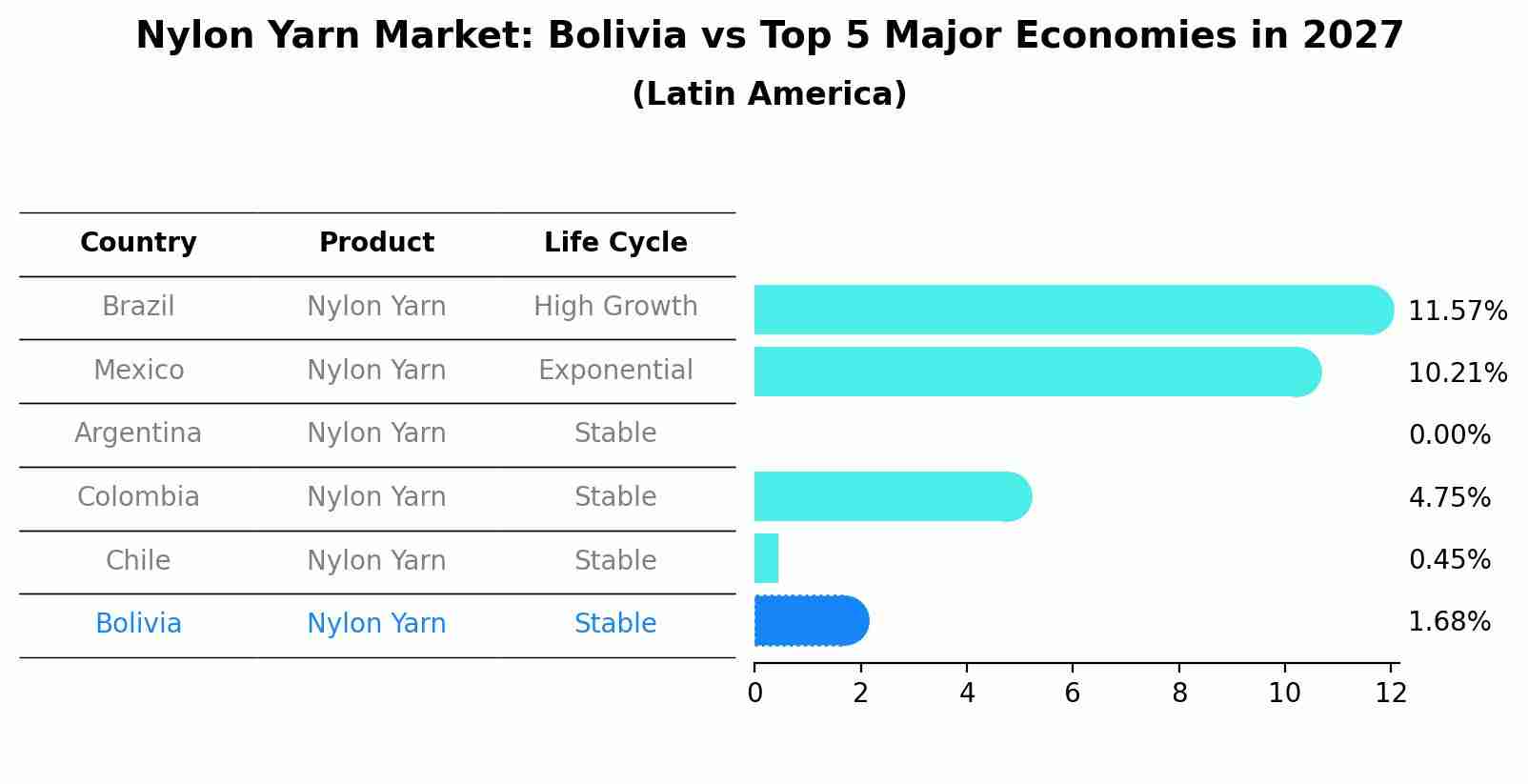 Nylon Yarn Market: Bolivia vs Top 5 Major Economies in 2027 (Latin America)