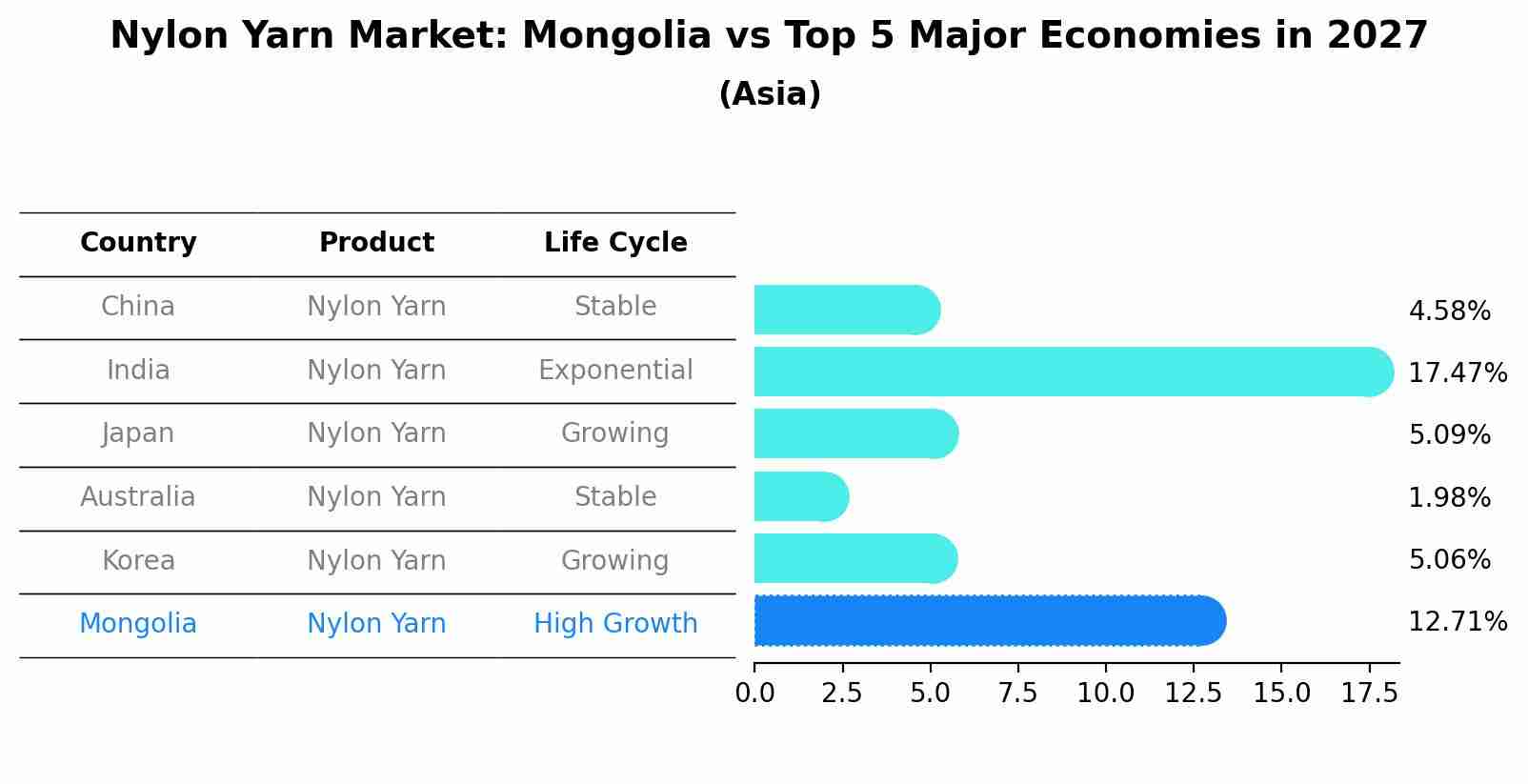 Nylon Yarn Market: Mongolia vs Top 5 Major Economies in 2027 (Asia)