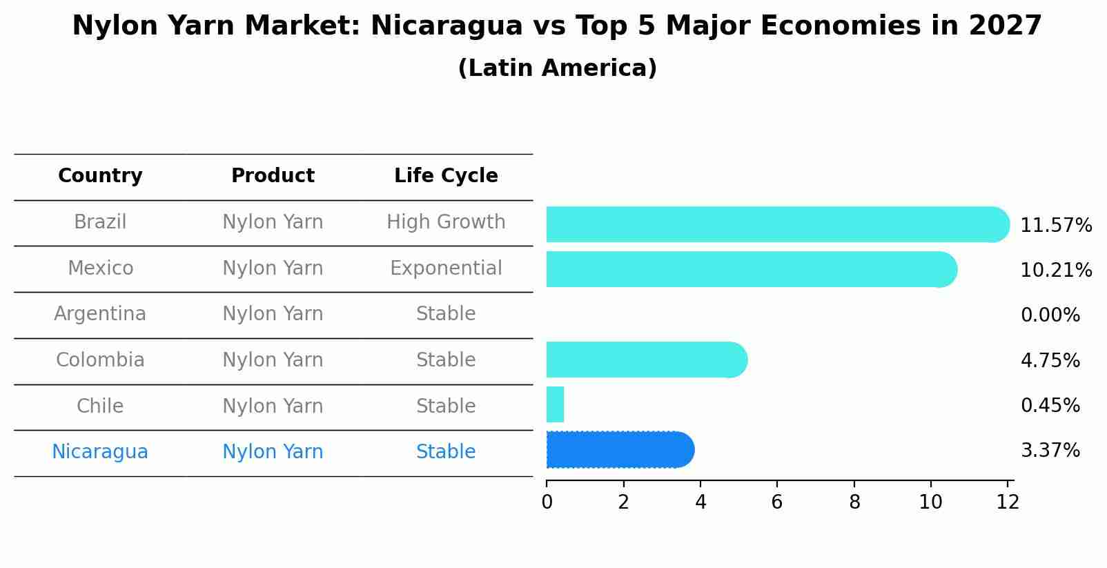 Nylon Yarn Market: Nicaragua vs Top 5 Major Economies in 2027 (Latin America)