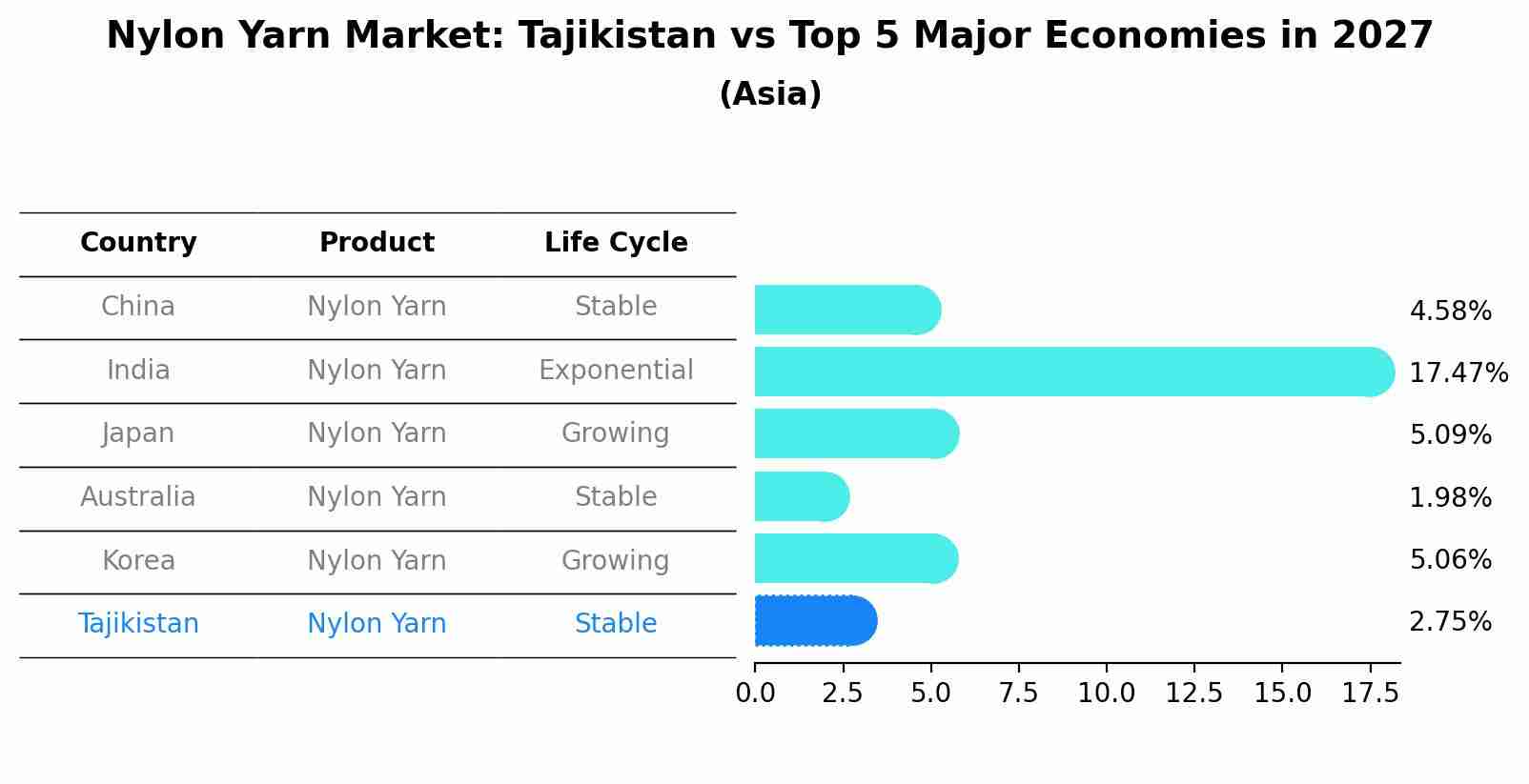 Nylon Yarn Market: Tajikistan vs Top 5 Major Economies in 2027 (Asia)