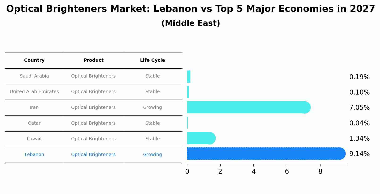 Optical Brighteners Market: Lebanon vs Top 5 Major Economies in 2027 (Middle East)