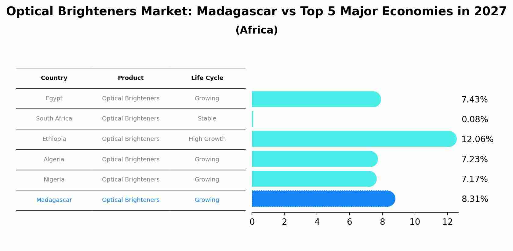 Optical Brighteners Market: Madagascar vs Top 5 Major Economies in 2027 (Africa)