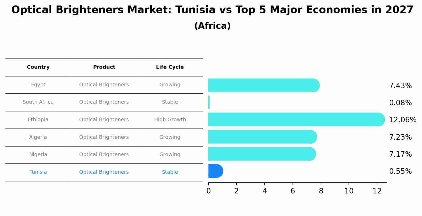 Optical Brighteners Market: Tunisia vs Top 5 Major Economies in 2027 (Africa)