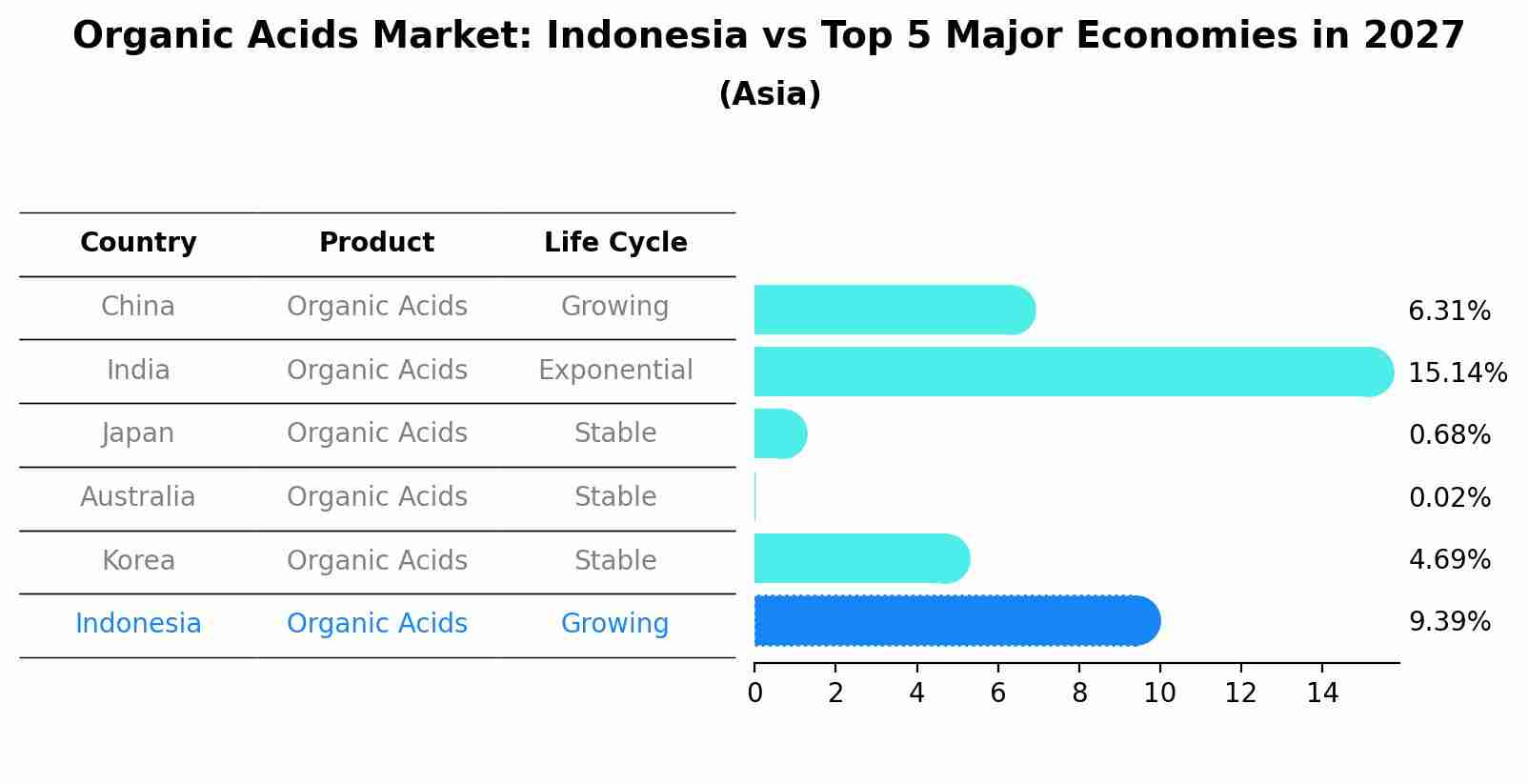 Organic Acids Market: Indonesia vs Top 5 Major Economies in 2027 (Asia)