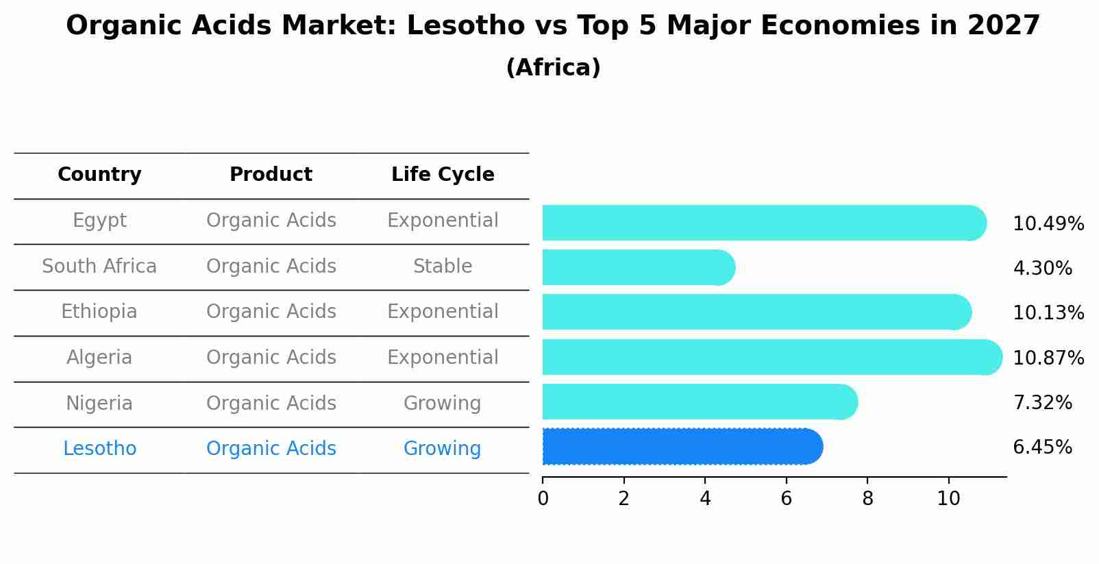 Organic Acids Market: Lesotho vs Top 5 Major Economies in 2027 (Africa)