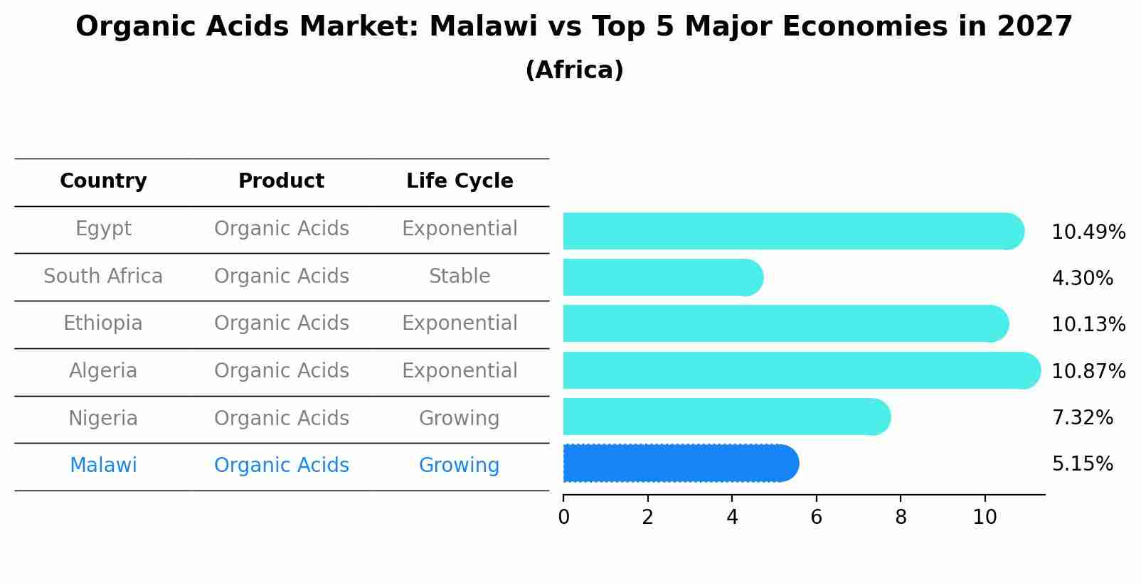 Organic Acids Market: Malawi vs Top 5 Major Economies in 2027 (Africa)
