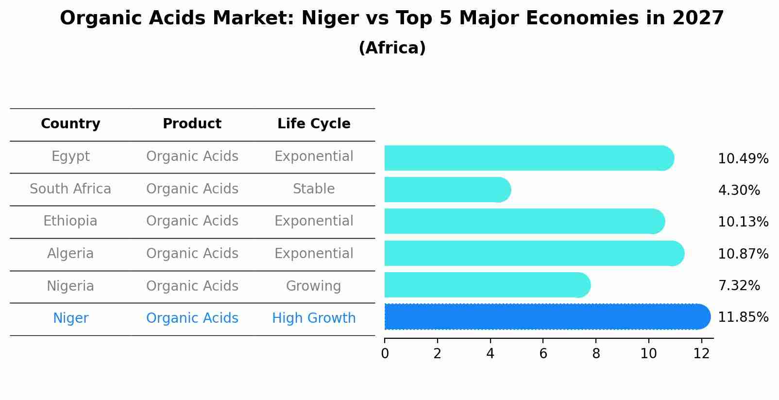Organic Acids Market: Niger vs Top 5 Major Economies in 2027 (Africa)