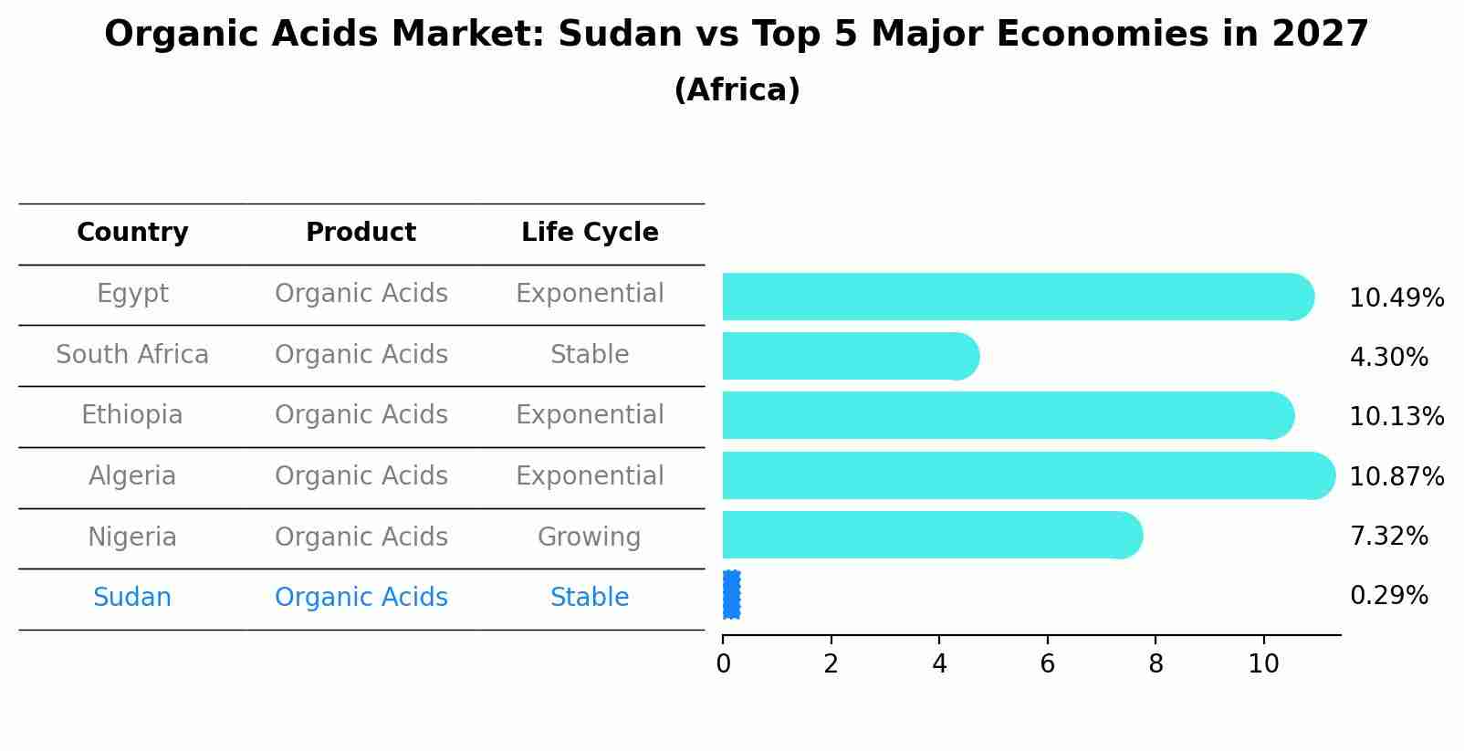 Organic Acids Market: Sudan vs Top 5 Major Economies in 2027 (Africa)