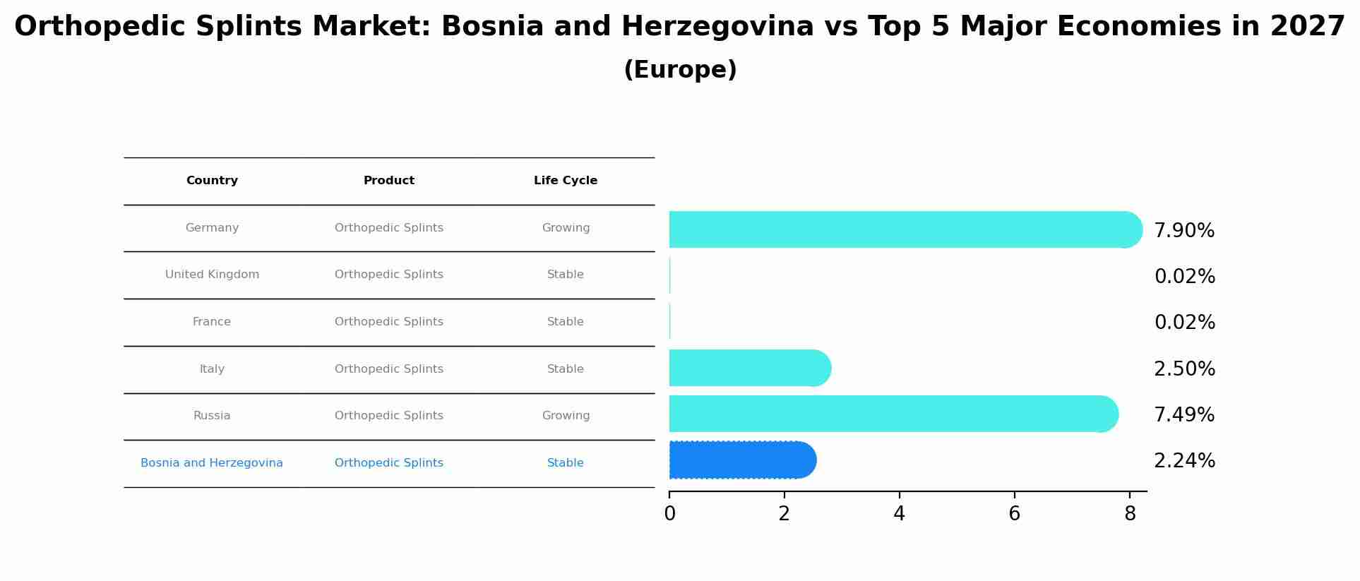 Orthopedic Splints Market: Bosnia and Herzegovina vs Top 5 Major Economies in 2027 (Europe)