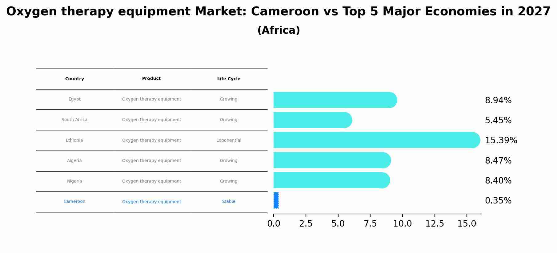 Oxygen therapy equipment Market: Cameroon vs Top 5 Major Economies in 2027 (Africa)