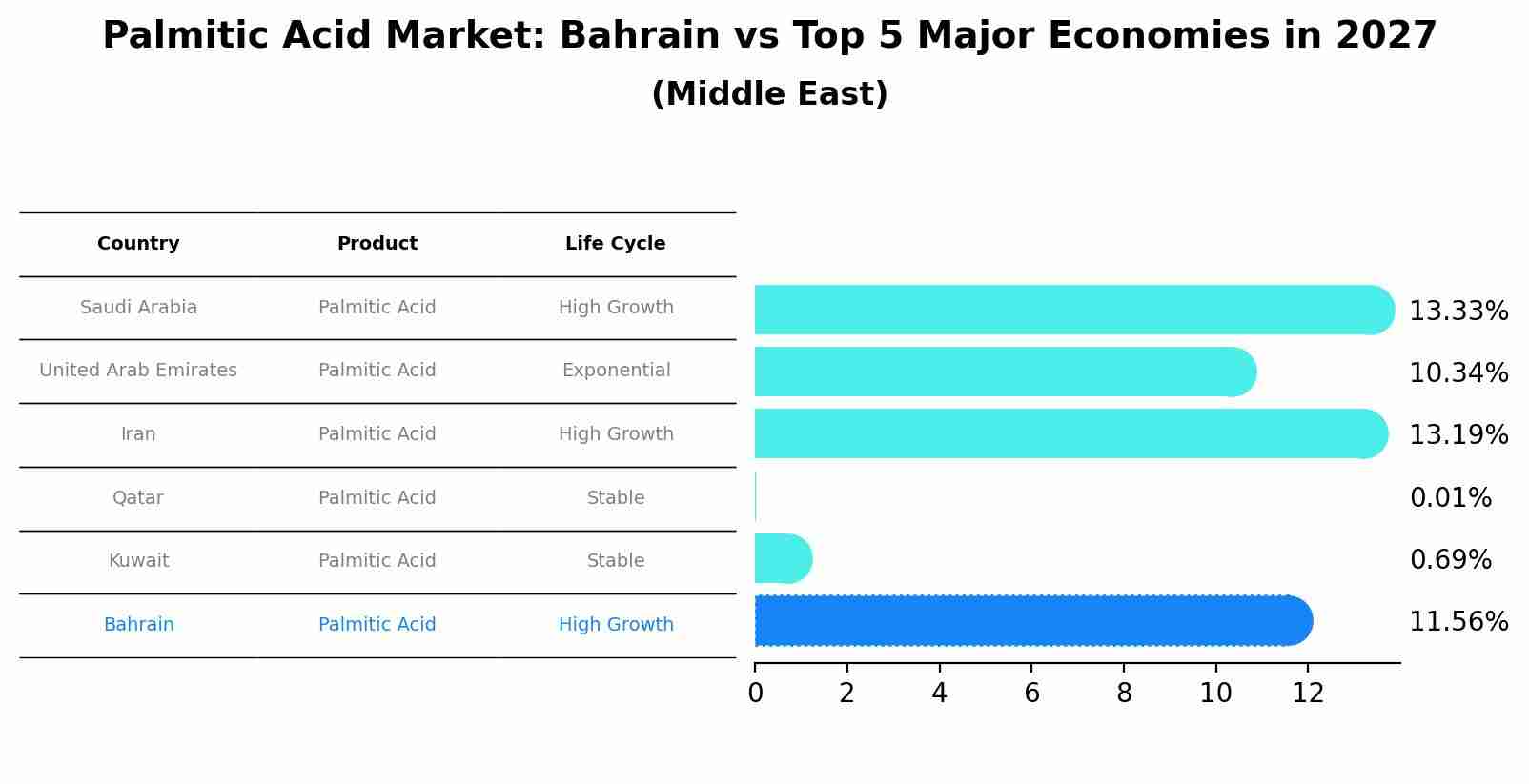 Palmitic Acid Market: Bahrain vs Top 5 Major Economies in 2027 (Middle East)