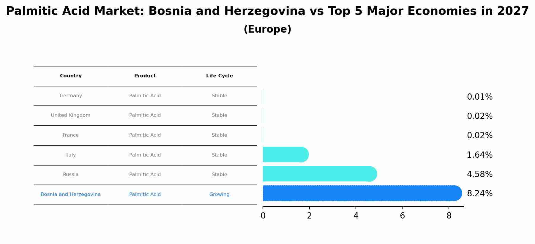 Palmitic Acid Market: Bosnia and Herzegovina vs Top 5 Major Economies in 2027 (Europe)