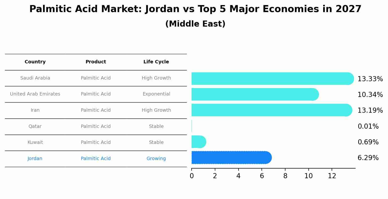 Palmitic Acid Market: Jordan vs Top 5 Major Economies in 2027 (Middle East)