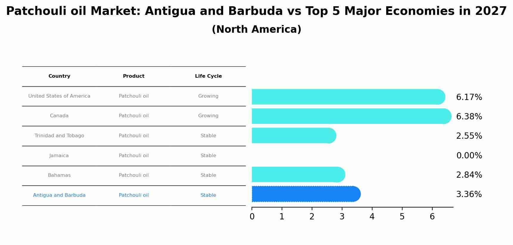Patchouli oil Market: Antigua and Barbuda vs Top 5 Major Economies in 2027 (North America)