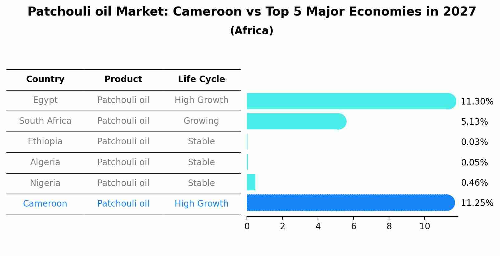 Patchouli oil Market: Cameroon vs Top 5 Major Economies in 2027 (Africa)