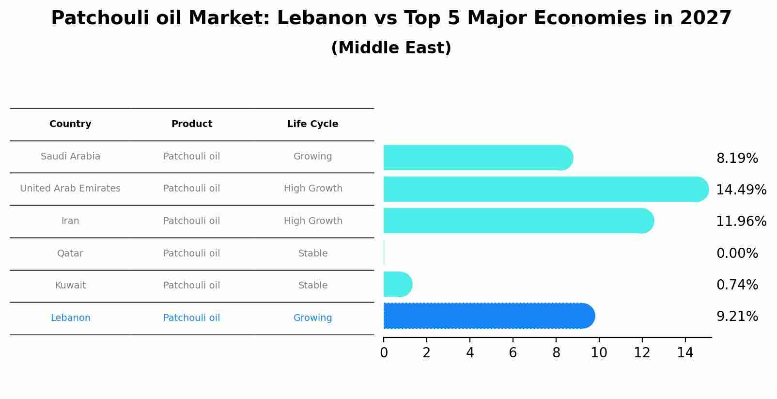 Patchouli oil Market: Lebanon vs Top 5 Major Economies in 2027 (Middle East)