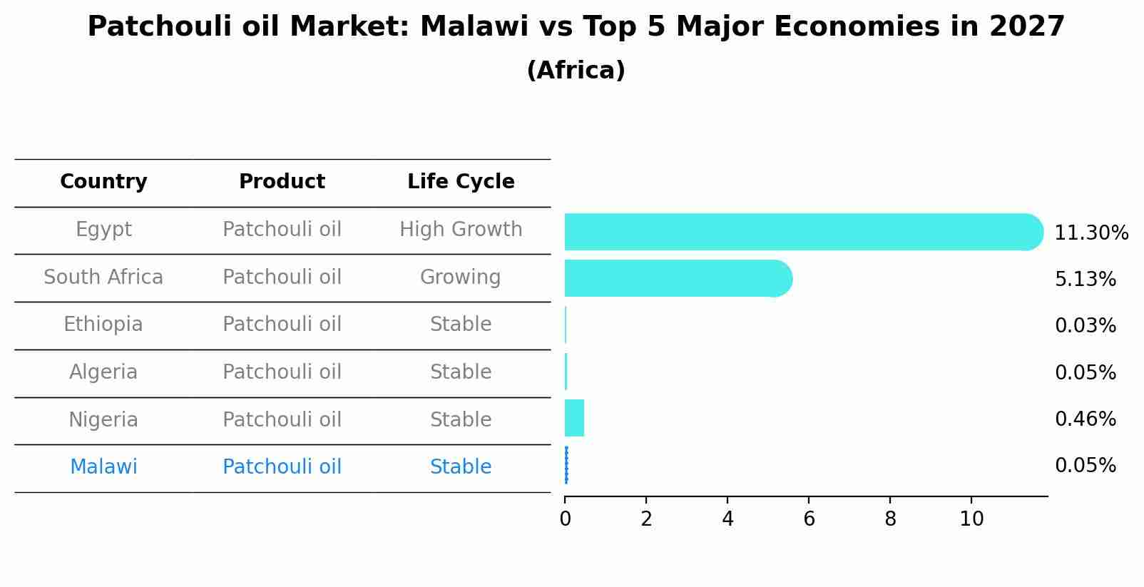 Patchouli oil Market: Malawi vs Top 5 Major Economies in 2027 (Africa)