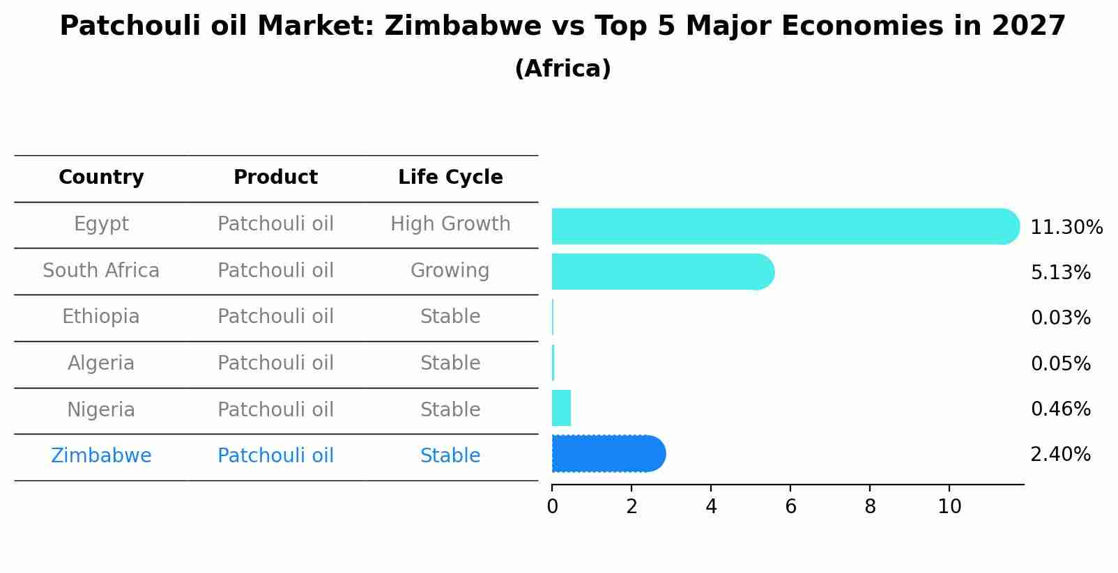 Patchouli oil Market: Zimbabwe vs Top 5 Major Economies in 2027 (Africa)