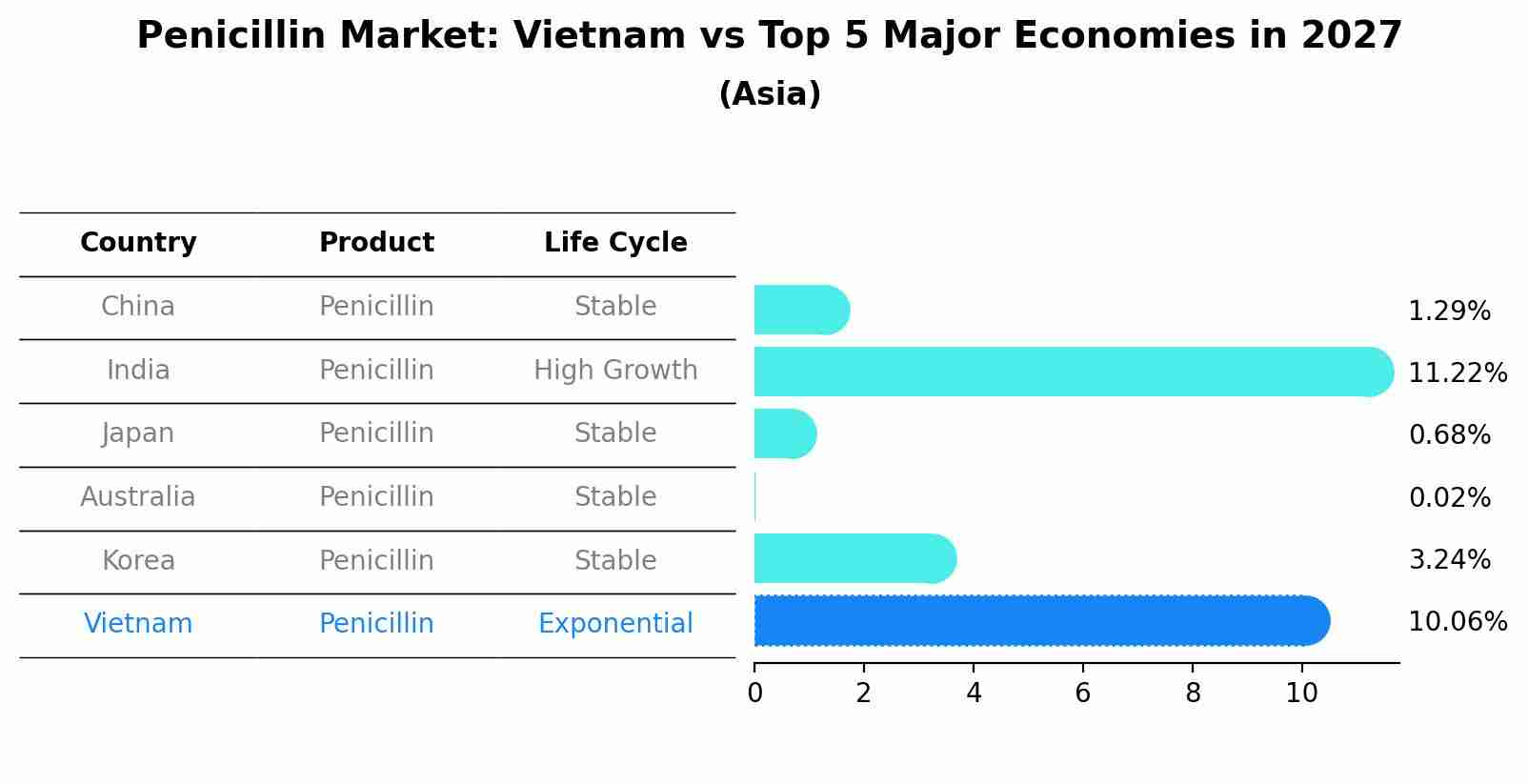 Penicillin Market: Vietnam vs Top 5 Major Economies in 2027 (Asia)