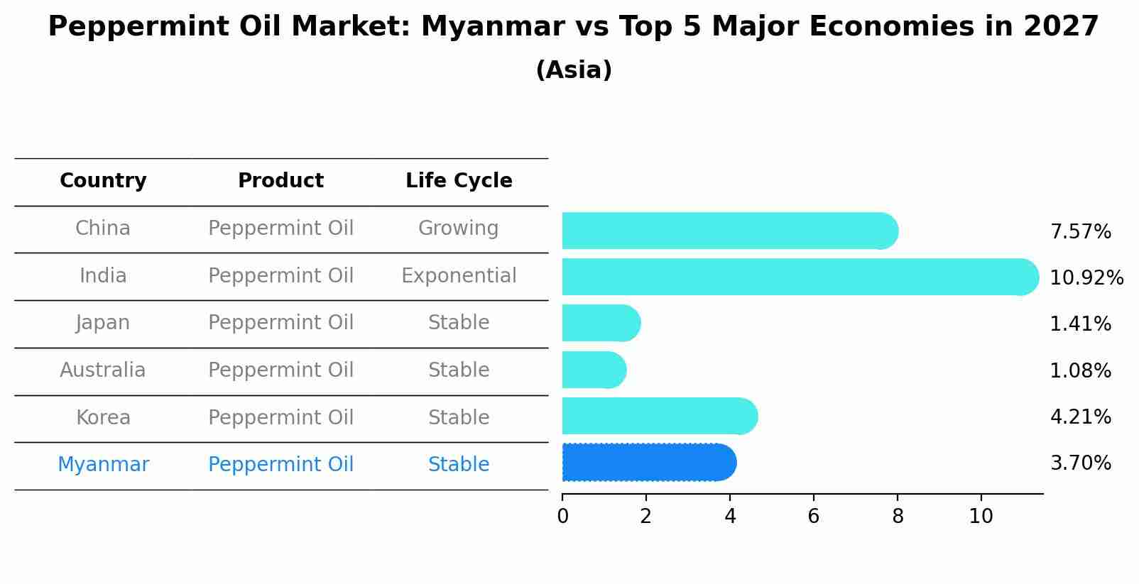 Peppermint Oil Market: Myanmar vs Top 5 Major Economies in 2027 (Asia)
