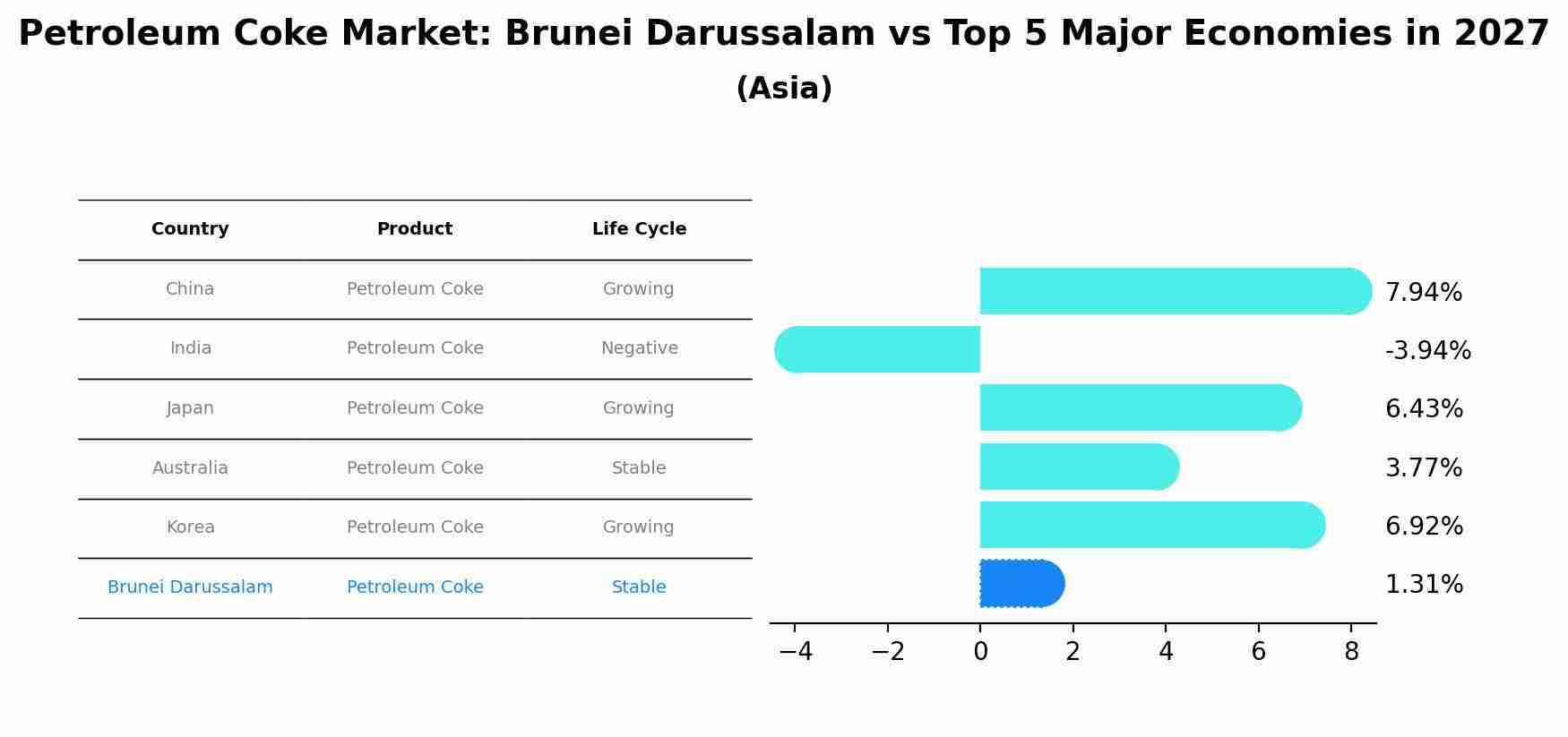 Petroleum Coke Market: Brunei Darussalam vs Top 5 Major Economies in 2027 (Asia)