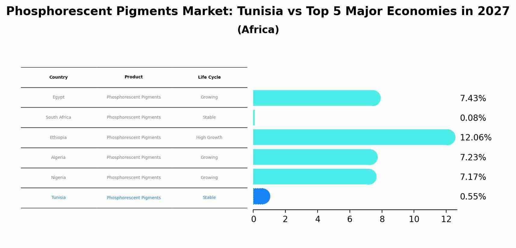 Phosphorescent Pigments Market: Tunisia vs Top 5 Major Economies in 2027 (Africa)