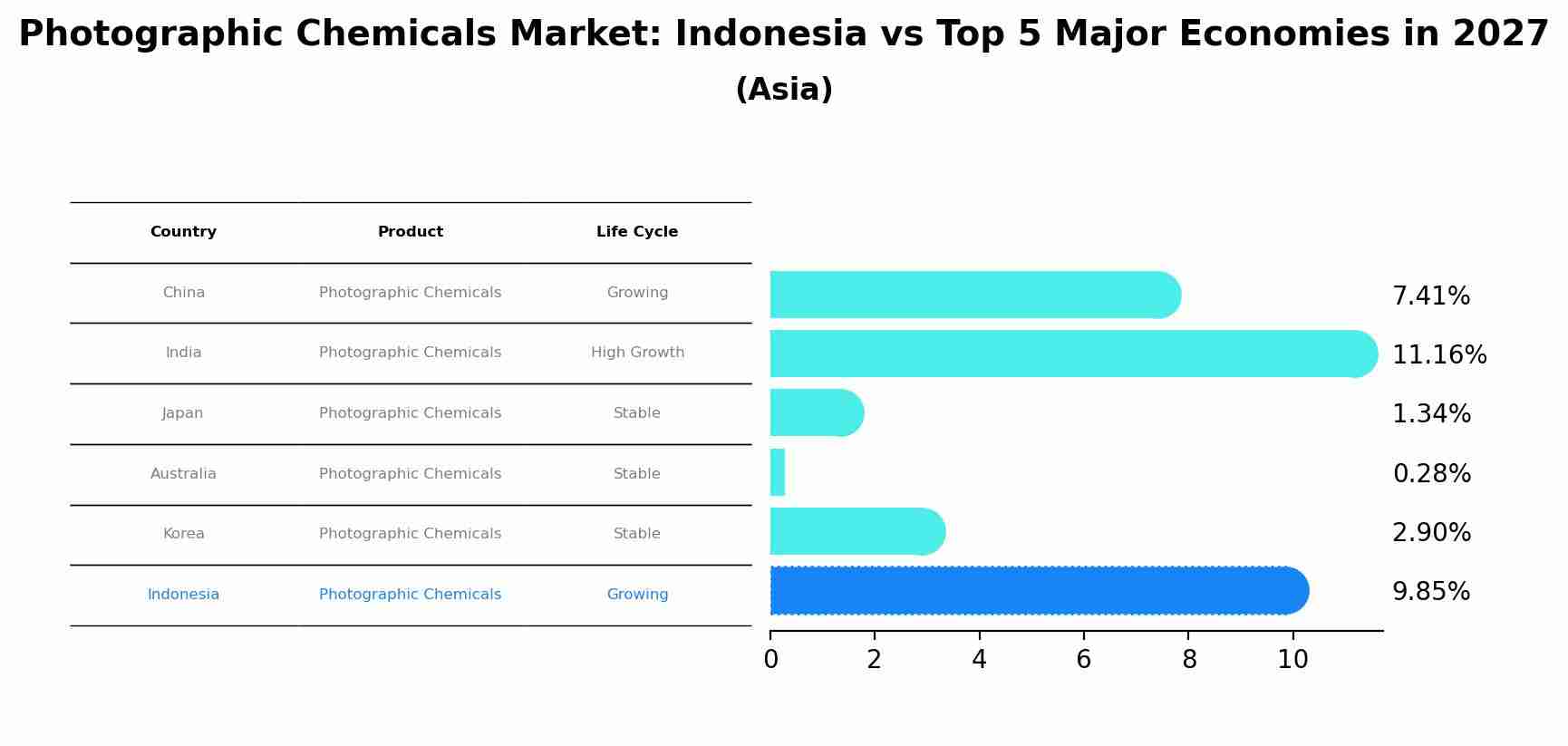 Photographic Chemicals Market: Indonesia vs Top 5 Major Economies in 2027 (Asia)
