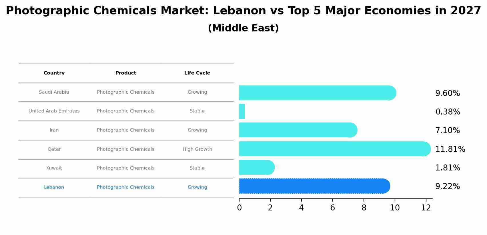 Photographic Chemicals Market: Lebanon vs Top 5 Major Economies in 2027 (Middle East)