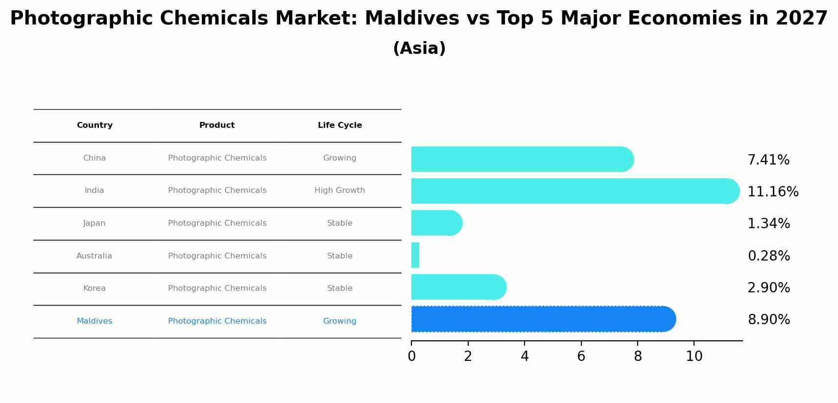 Photographic Chemicals Market: Maldives vs Top 5 Major Economies in 2027 (Asia)