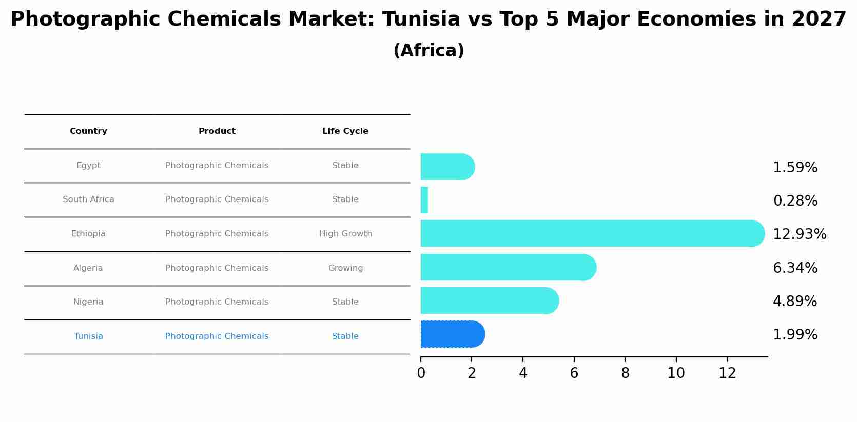 Photographic Chemicals Market: Tunisia vs Top 5 Major Economies in 2027 (Africa)