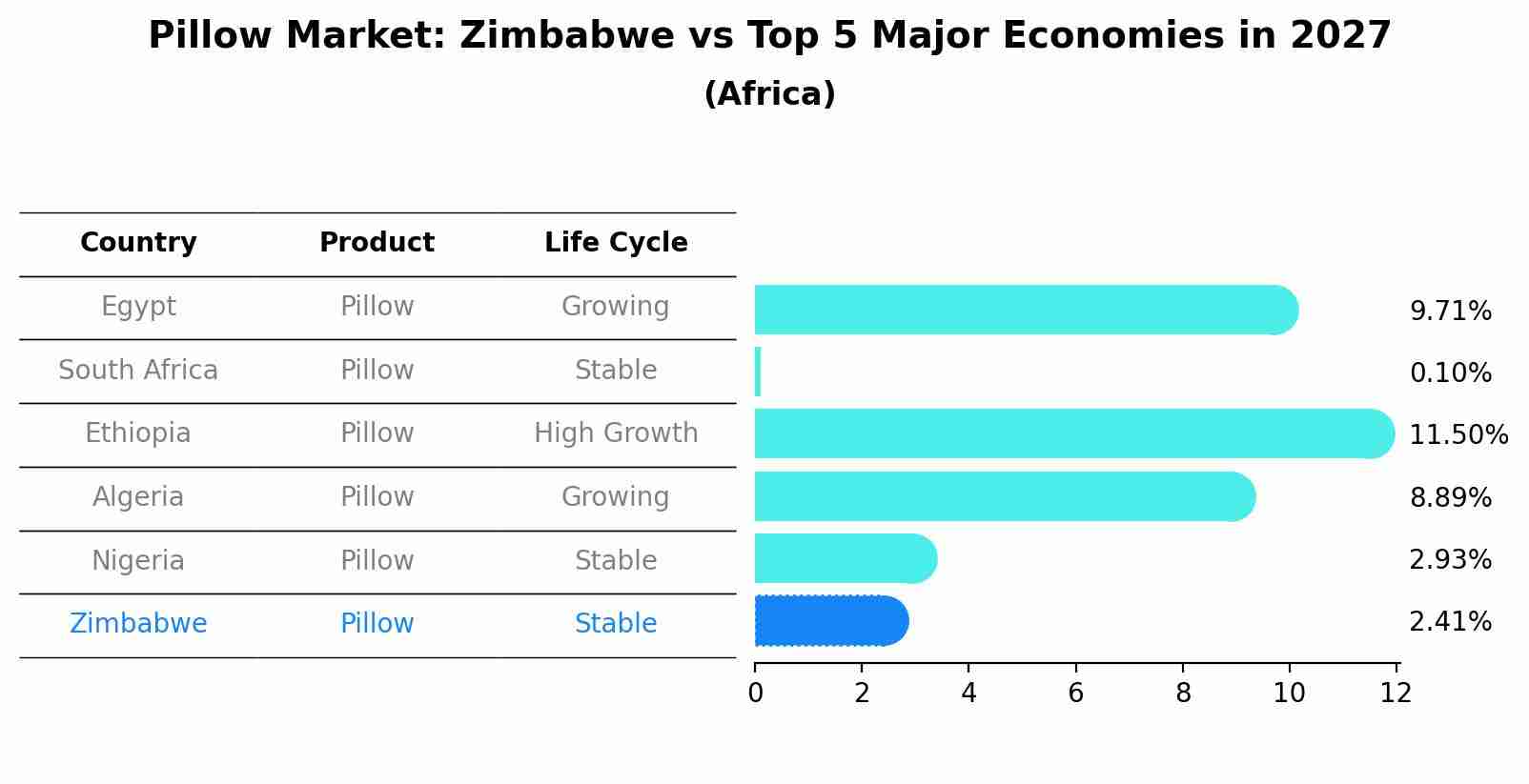 Pillow Market: Zimbabwe vs Top 5 Major Economies in 2027 (Africa)