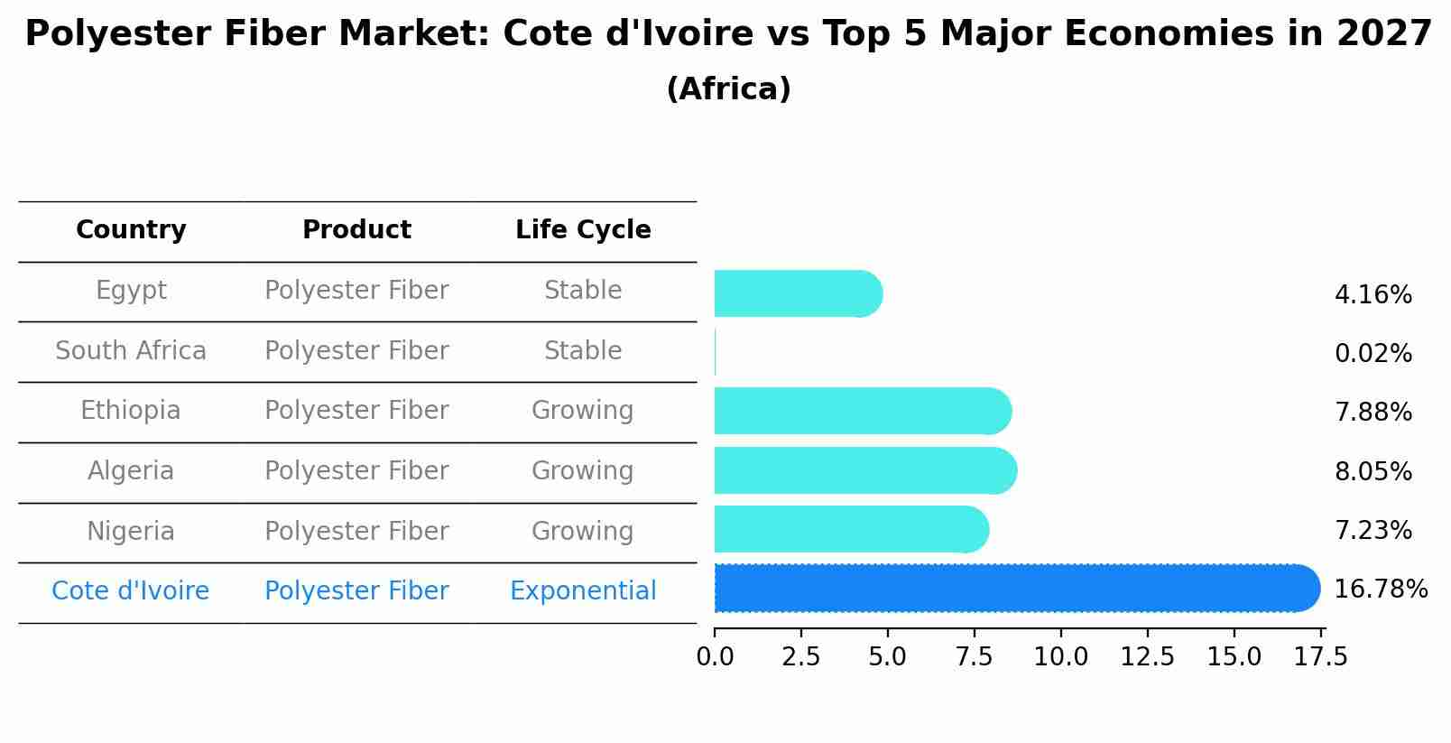 Polyester Fiber Market: Cote d'Ivoire vs Top 5 Major Economies in 2027 (Africa)