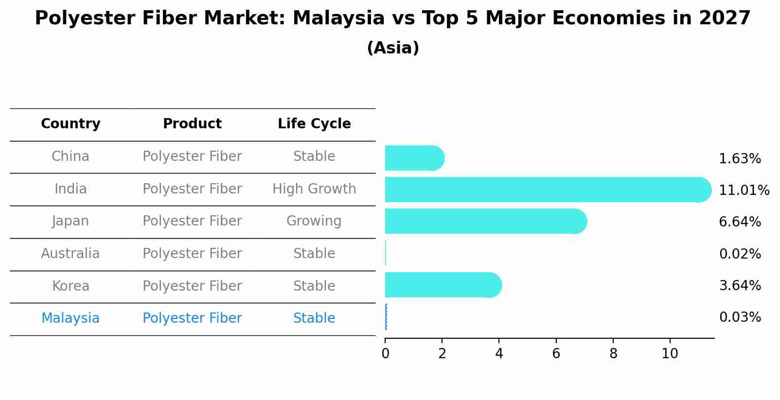 Polyester Fiber Market: Malaysia vs Top 5 Major Economies in 2027 (Asia)