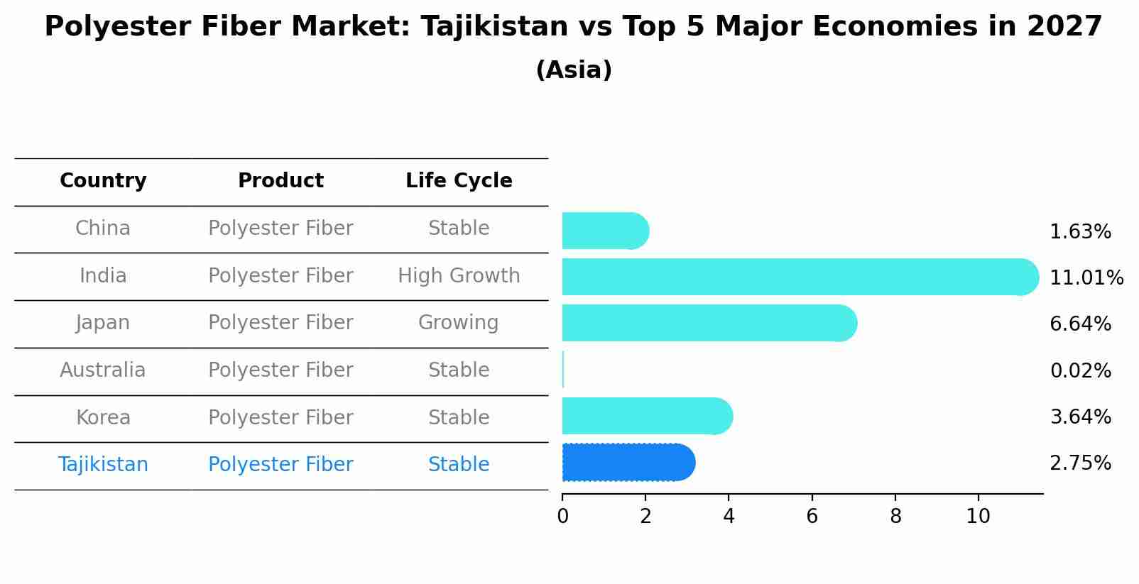 Polyester Fiber Market: Tajikistan vs Top 5 Major Economies in 2027 (Asia)