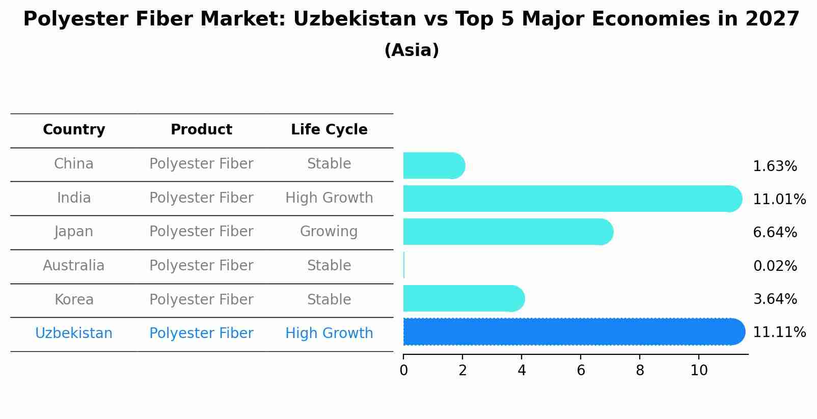 Polyester Fiber Market: Uzbekistan vs Top 5 Major Economies in 2027 (Asia)