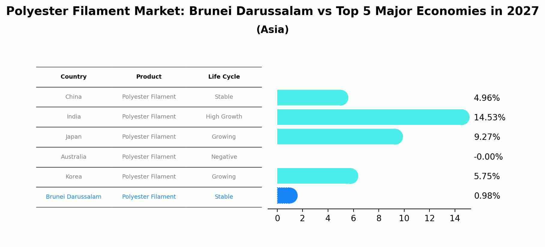 Polyester Filament Market: Brunei Darussalam vs Top 5 Major Economies in 2027 (Asia)
