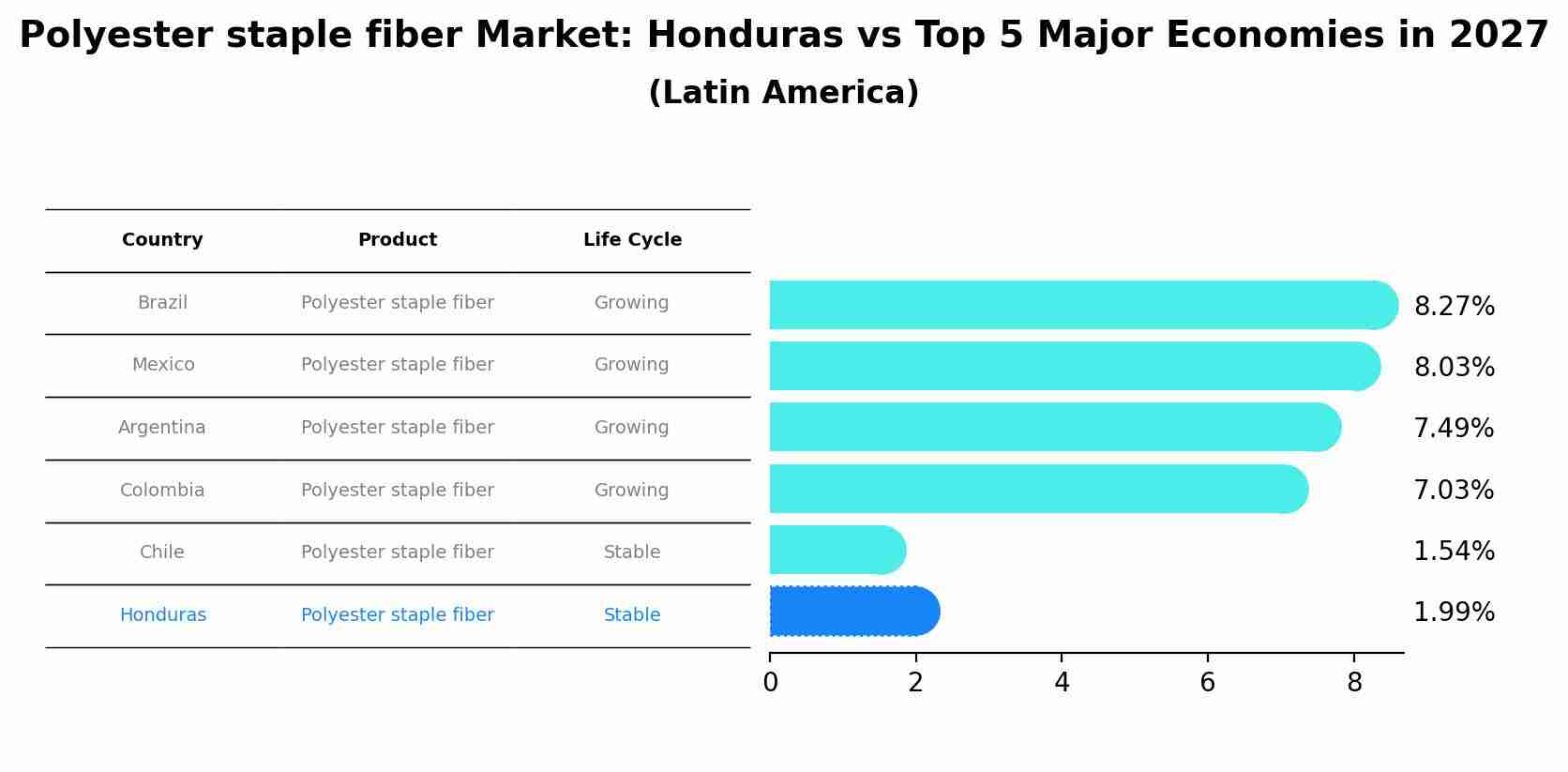 Polyester staple fiber Market: Honduras vs Top 5 Major Economies in 2027 (Latin America)
