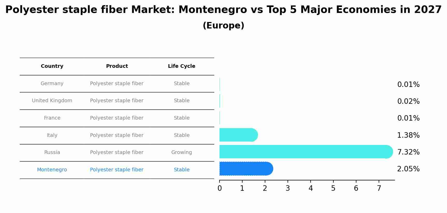 Polyester staple fiber Market: Montenegro vs Top 5 Major Economies in 2027 (Europe)