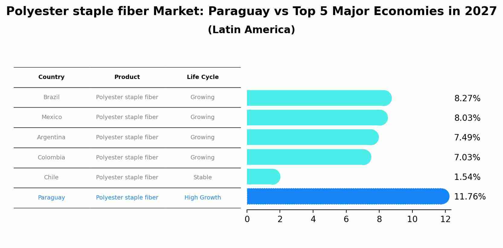 Polyester staple fiber Market: Paraguay vs Top 5 Major Economies in 2027 (Latin America)