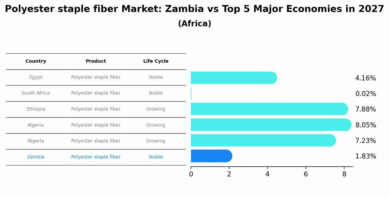 Polyester staple fiber Market: Zambia vs Top 5 Major Economies in 2027 (Africa)
