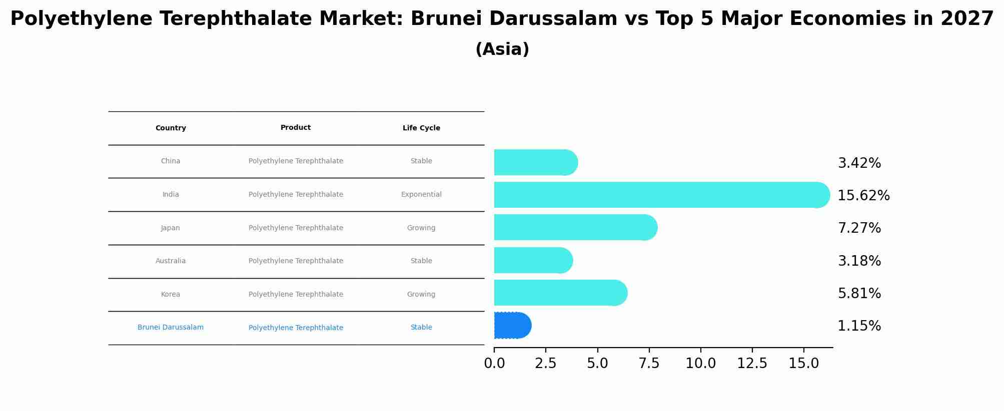 Polyethylene Terephthalate Market: Brunei Darussalam vs Top 5 Major Economies in 2027 (Asia)