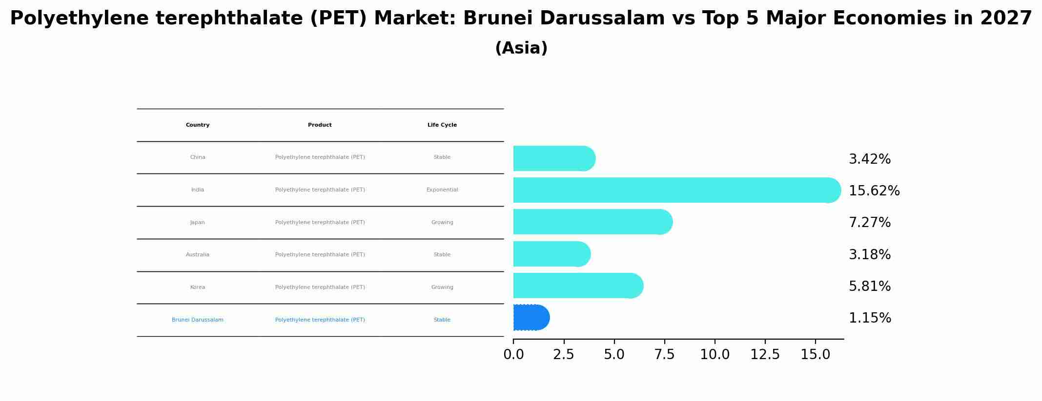 Polyethylene terephthalate (PET) Market: Brunei Darussalam vs Top 5 Major Economies in 2027 (Asia)