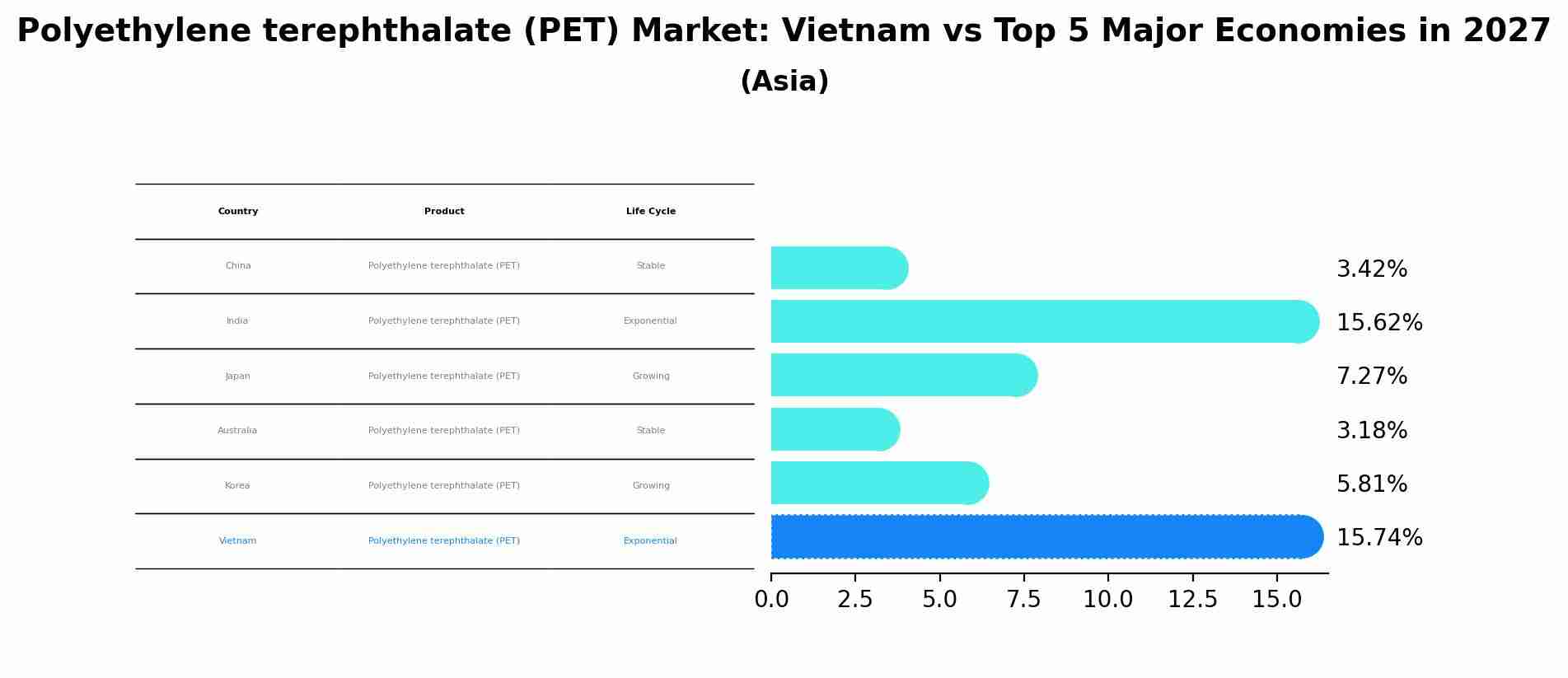 Polyethylene terephthalate (PET) Market: Vietnam vs Top 5 Major Economies in 2027 (Asia)