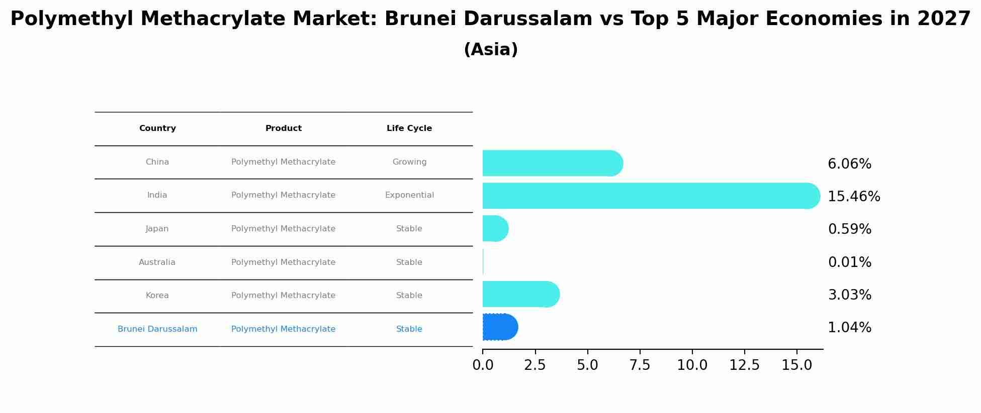 Polymethyl Methacrylate Market: Brunei Darussalam vs Top 5 Major Economies in 2027 (Asia)
