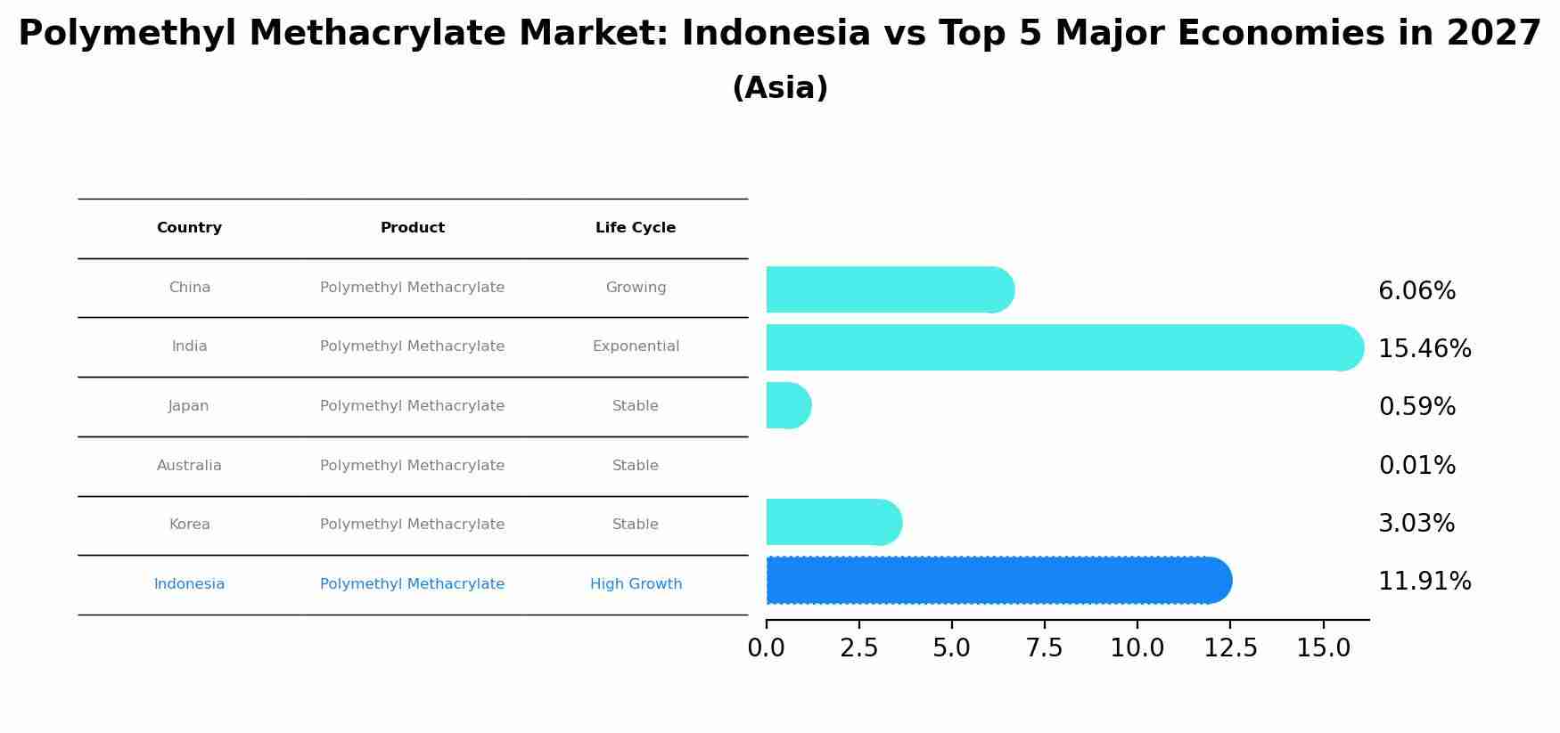 Polymethyl Methacrylate Market: Indonesia vs Top 5 Major Economies in 2027 (Asia)