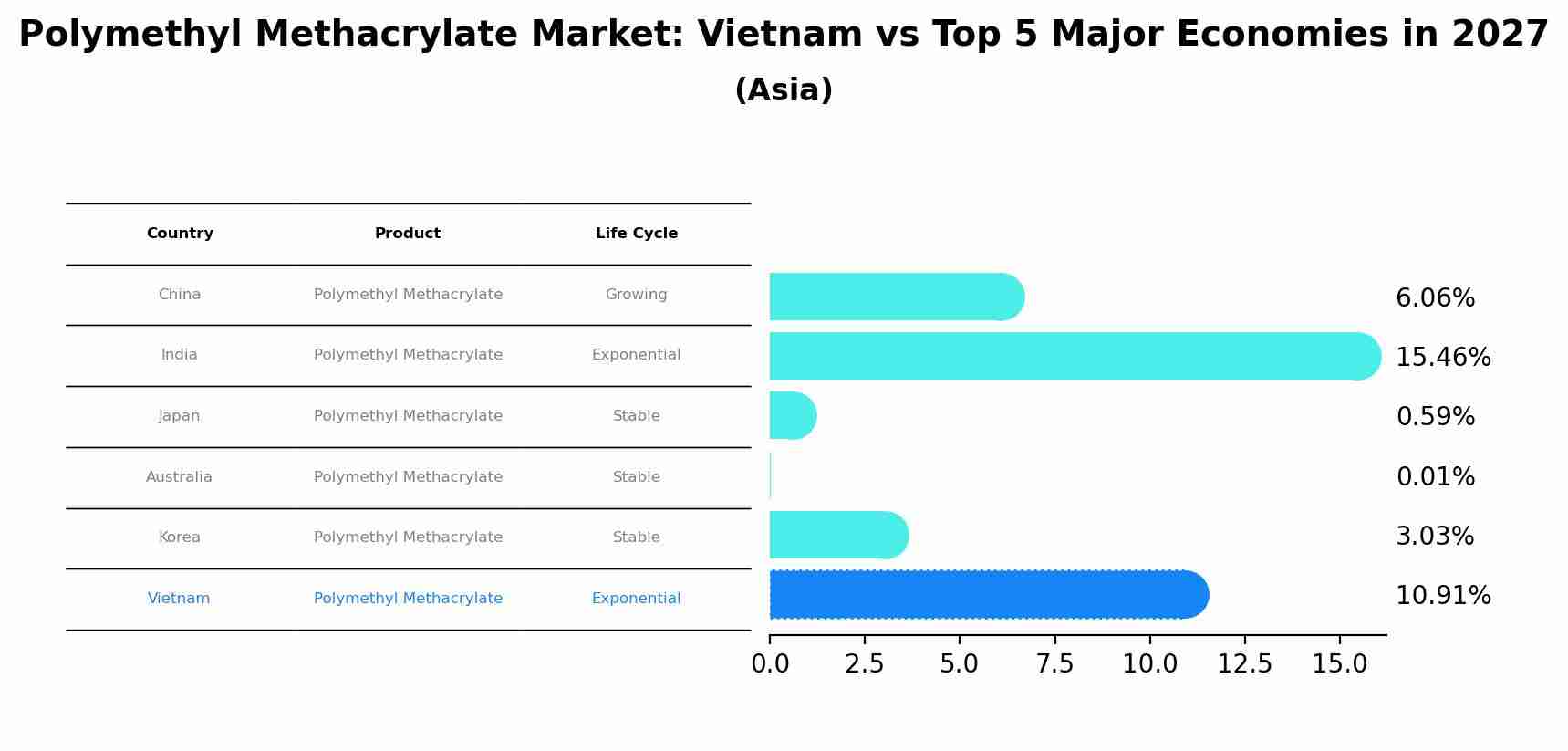 Polymethyl Methacrylate Market: Vietnam vs Top 5 Major Economies in 2027 (Asia)