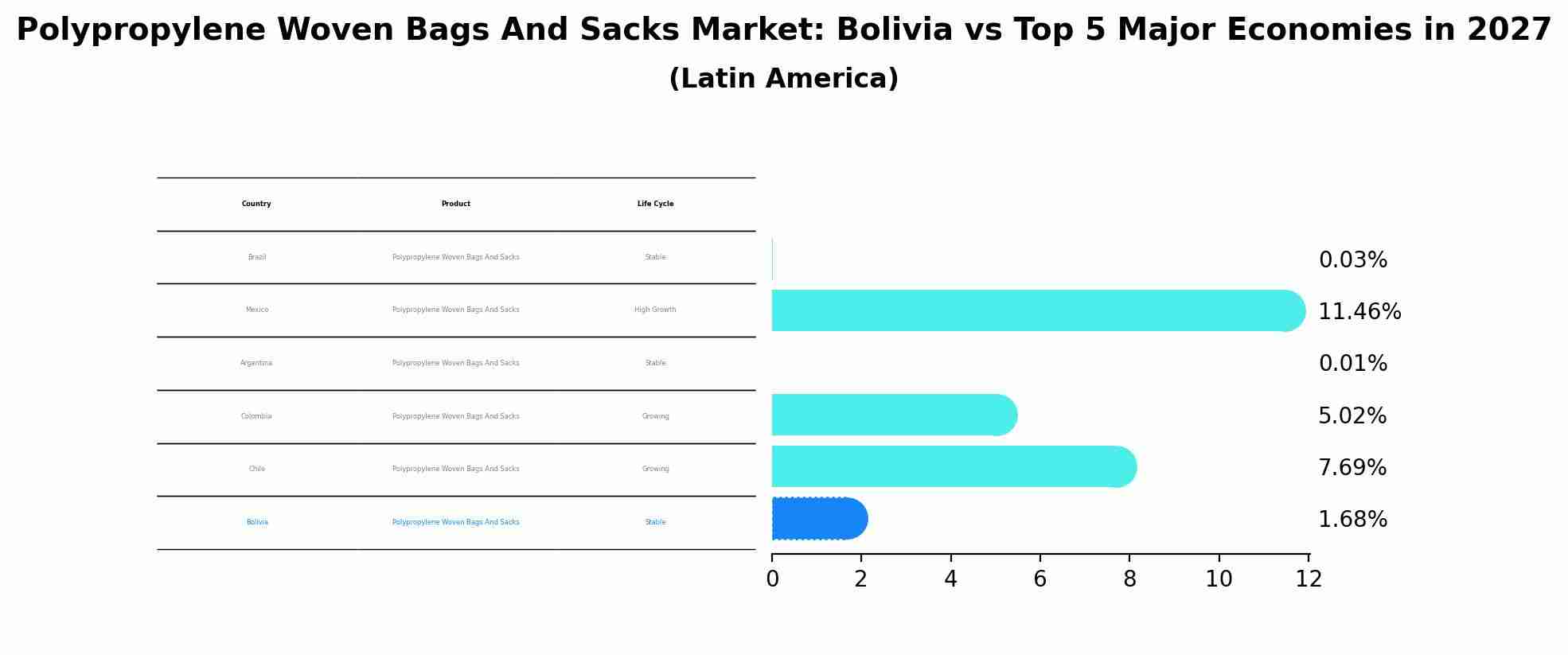 Polypropylene Woven Bags And Sacks Market: Bolivia vs Top 5 Major Economies in 2027 (Latin America)