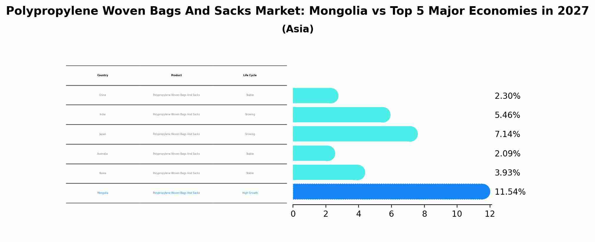 Polypropylene Woven Bags And Sacks Market: Mongolia vs Top 5 Major Economies in 2027 (Asia)