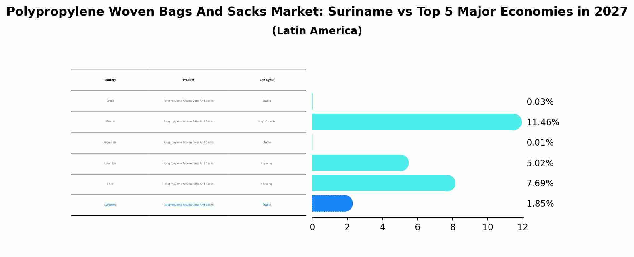 Polypropylene Woven Bags And Sacks Market: Suriname vs Top 5 Major Economies in 2027 (Latin America)