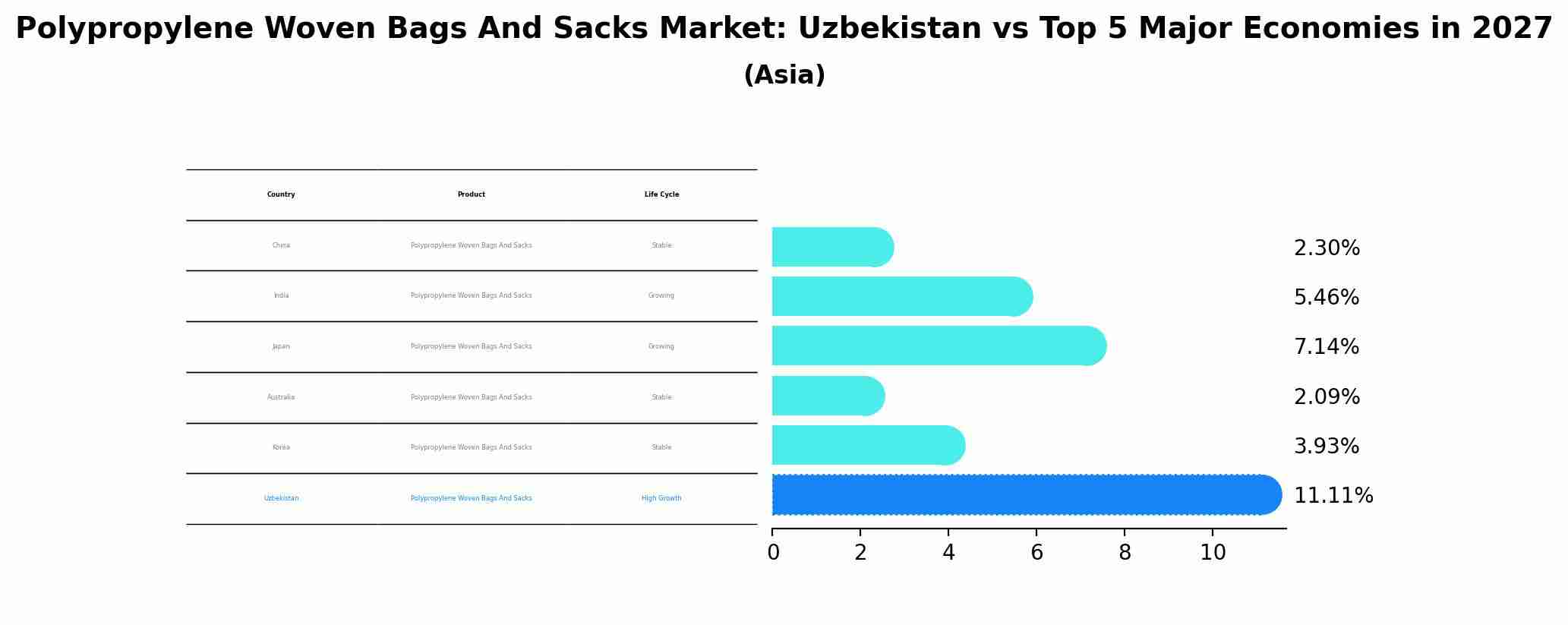 Polypropylene Woven Bags And Sacks Market: Uzbekistan vs Top 5 Major Economies in 2027 (Asia)